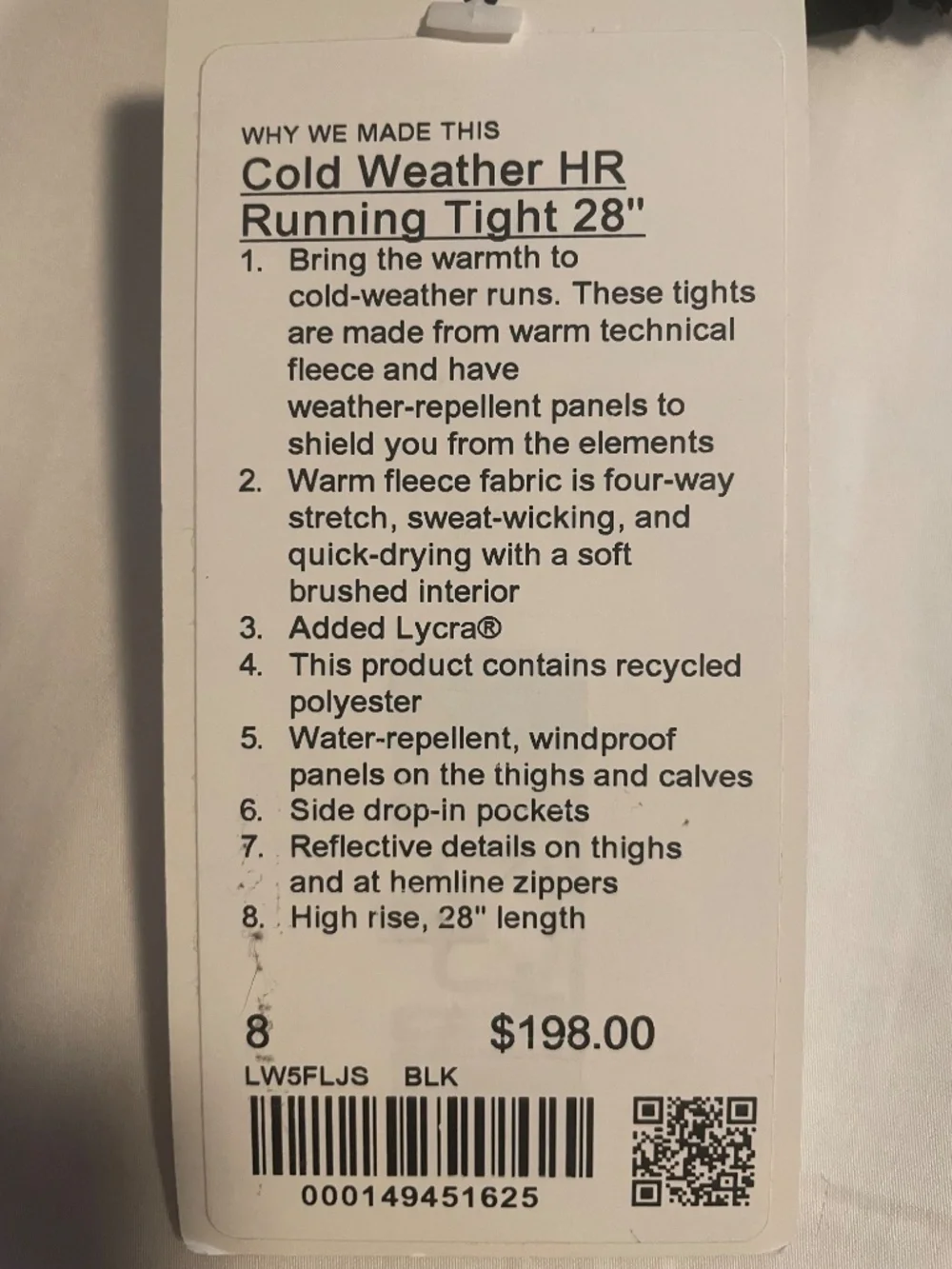 NWT 28” Lululemon Cold Weather High Rise Running Tight